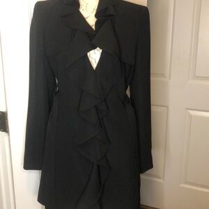 Ladies size 6 Nine West black, ruffled front, fully lined stylish coat